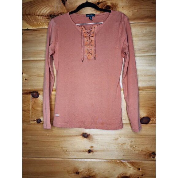 Women's Lauren Ralph Lauren Orange Solid Peasant M Lace Tunic Lagenlook Breath - Picture 14 of 14